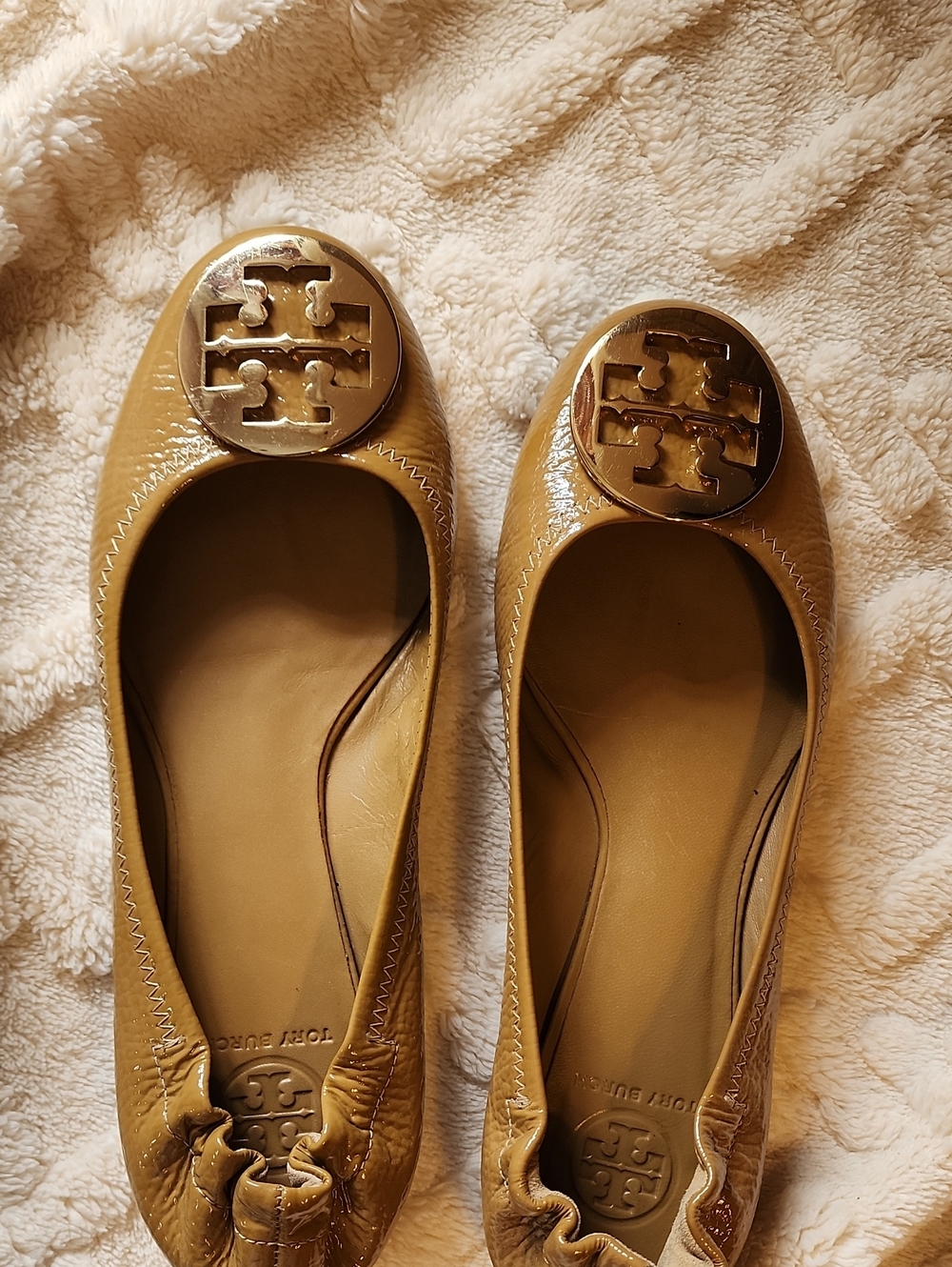 Tory Burch Nude Patent Leather Logo Ballet Flats